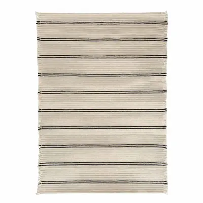 OYOY LIVING Putki Matta - Off White / Black Wool, L200 x B146 cm