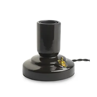 RETRO bordslampa porslin black 1,8m tvinnad textilkabel