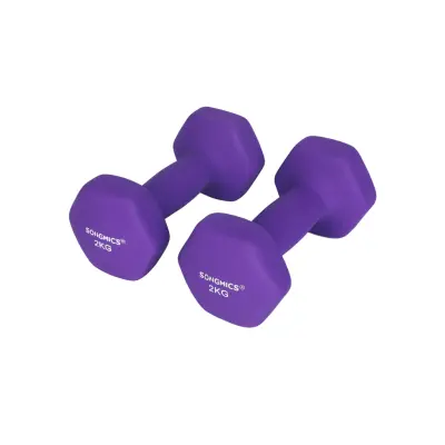 SONGMICS Hantlar Set med 2 2 x 2 kg Halkfria Hantlar med Matt Beläggning Neopren Hemträning Styrketräning Lila SYL64PL