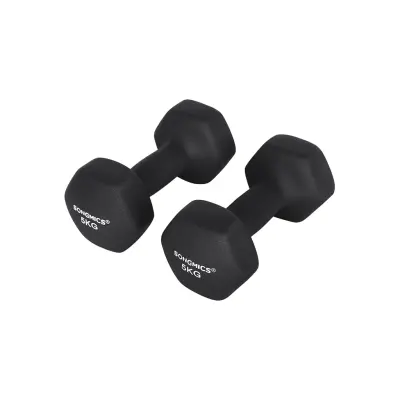 SONGMICS Set med 2 hantlar, 2 x 5 kg, neoprenhantlar, halkfritt grepp, fitnessträning, svart SYL60BK