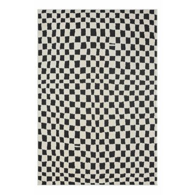 TEPPI Jung matta med mönster, rektangulär - svart polyester (200x290)