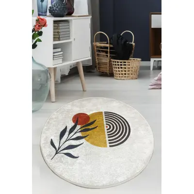 TEPPI Le golvmatta, m mönster, rund - flerfärgad polyester (Ø140)