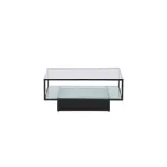 VENTURE DESIGN Maglehem soffbord, m. hylla - klarglas och svart stål (90x90)