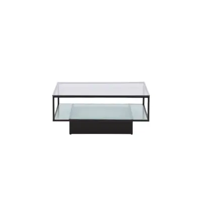 VENTURE DESIGN Maglehem soffbord, m. hylla - klarglas och svart stål (90x90)