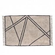 VILLA COLLECTION Randig matta med grafiskt mönster och fransar - naturlig och svart bomull