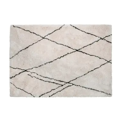 WOOOD Cleo matta, rektangulär - offwhite/svart grafiskt tryck polyester