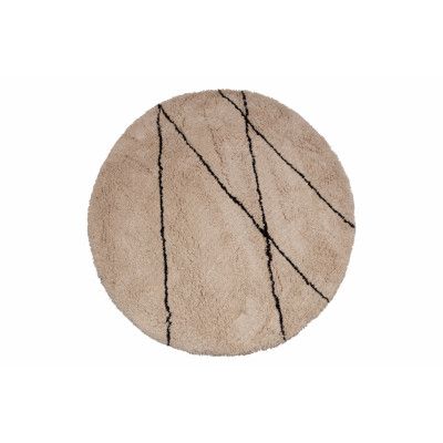 WOOOD Cleo matta, rund - benvit polyester med ränder