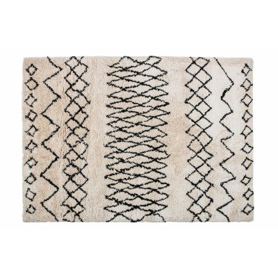 WOOOD Nando matta, rektangulär - offwhite/svart grafiskt tryck polyester