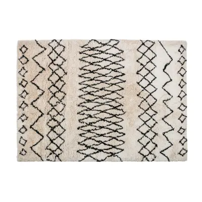 WOOOD Nando matta, rektangulär - offwhite/svart polyester med grafiskt tryck