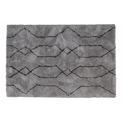 WOOOD Nové matta, rektangulär - ljusgrå/svart polyester med grafiskt tryck