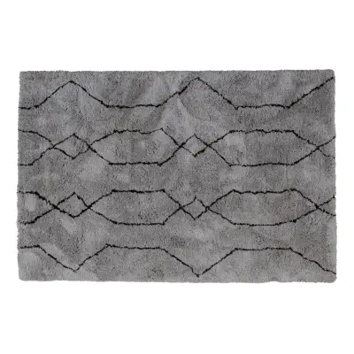 WOOOD Nové matta, rektangulär - ljusgrå/svart polyester med grafiskt tryck