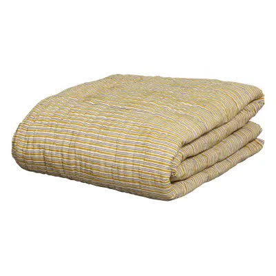 BEPUREHOME Comforting Spices chevrontäcke/pläd med tryck, handquiltad - senap/svart bomull