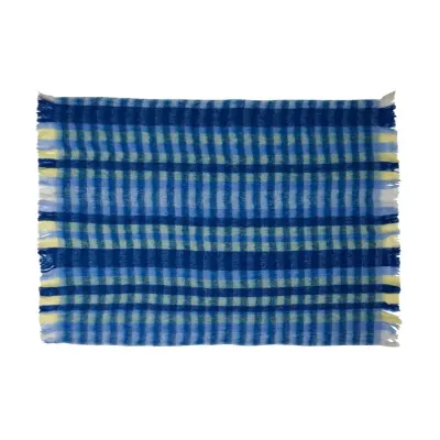 Hübsch - Loom täcke, blå rutig, 140x200 cm