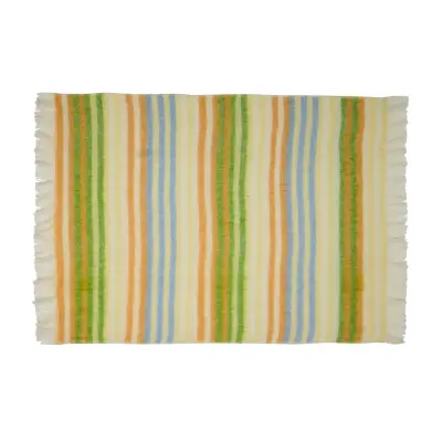 Hübsch - Loom täcke, grönt/gult list, 140 x 200 cm –