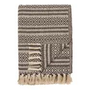 HOUSE NORDIC Adana-pläd, med fransar, rektangulär - brunåtervunnen bomull/polyester (180x130)