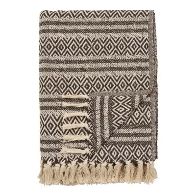 HOUSE NORDIC Adana-pläd, med fransar, rektangulär - brunåtervunnen bomull/polyester (180x130)