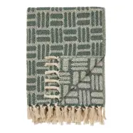 HOUSE NORDIC Adana-pläd, med fransar, rektangulär - grönåtervunnen bomull/polyester (180x130)