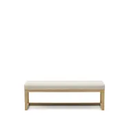 KAVE HOME Loya bänk, rektangulär - beige chenille och naturfärgad bokträ (128x42)
