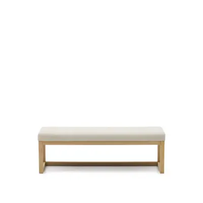 KAVE HOME Loya bänk, rektangulär - beige chenille och naturfärgad bokträ (128x42)
