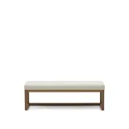 KAVE HOME Loya bänk, rektangulär - beige chenille och valnötsfärgad bokträ (128x42)