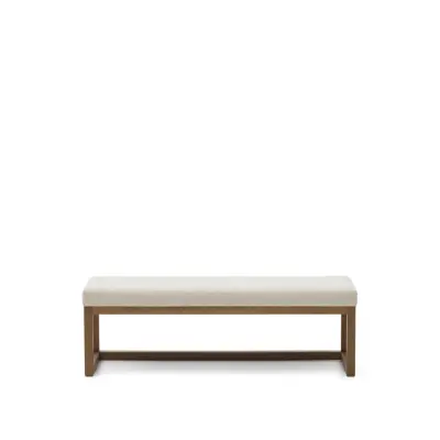 KAVE HOME Loya bänk, rektangulär - beige chenille och valnötsfärgad bokträ (128x42)