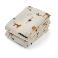 Liewood Lewis muslin filt 2-pack 65x65 cm Safari sandy mix