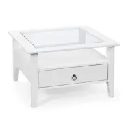NORDIC LIVING COLLECTION Provence 1 soffbord, med 1 låda - glas och vit furu (75x75)