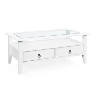 NORDIC LIVING COLLECTION Provence 7 soffbord, med 2 lådor - glas och vit furu (115x60)