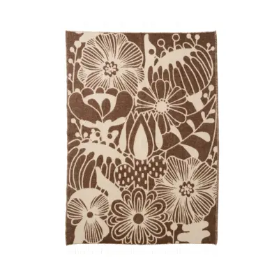 Pläd Blomranka brown/beige, 100% eko lammull