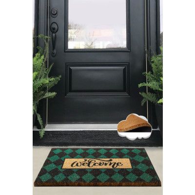 TEPPI Rutig Coco dörrmatta med mönster, rektangulär - flerfärgad kokos (60x40)