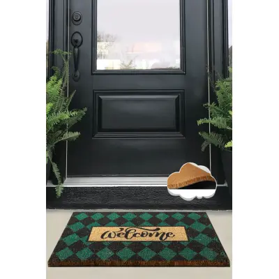 TEPPI Rutig Coco dörrmatta med mönster, rektangulär - flerfärgad kokos (60x40)