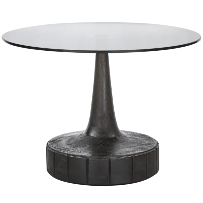 WOOOD Soja sidobord, runt - svart glas och svart mangoträ (Ø60)
