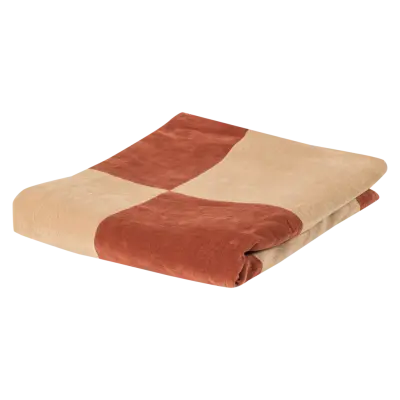 WOOOD Zena rutig pläd, rektangulär - rostbrun/beige sammet (170x130)