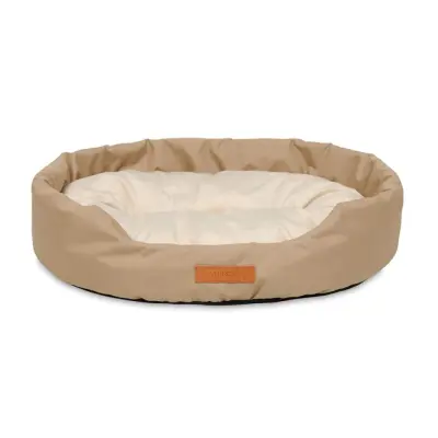 ANIMOOD Mia hundsäng, oval - beige sammetstyg (72x61)