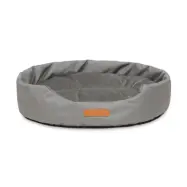 ANIMOOD Mia hundsäng, oval - grå sammetstyg (62x51)