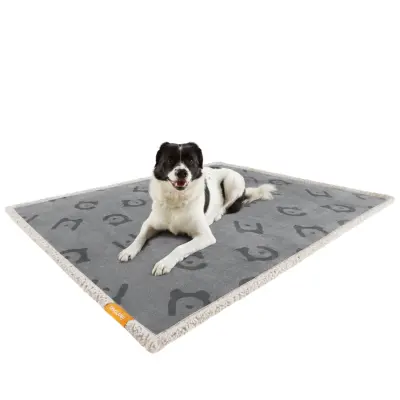 FEANDREA Vattentät hundfilt, sherpafleecefilt för små och medelstora hundar, katter, 127 x 101 cm, L, maskintvättbar, vändbart hundsofföverdrag, grå PPB050G01