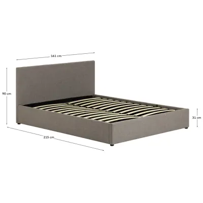 KAVE HOME Nahiri sängstomme, med förvaring - grått tyg (för en madrass 150 x 200 cm)