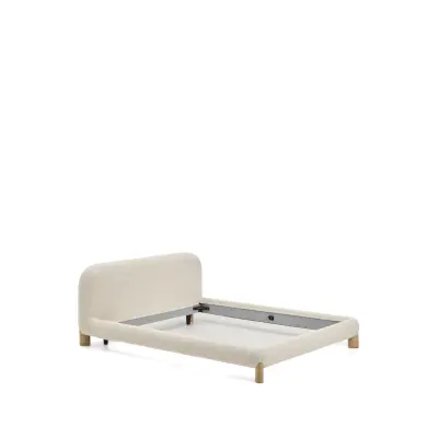 KAVE HOME Odina sängstomme, med avtagbartöverdrag - ecru bouclé och naturligt askträ (för en madrass på 160 x 200 cm)
