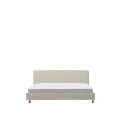 KAVE HOME Perle chenille Valma säng med avtagbartöverdrag och ben i massivt bokträ för 160 x 200 cm