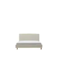 KAVE HOME Perle chenille Valma säng med avtagbartöverdrag och ben i massivt bokträ för 90 x 200 cm