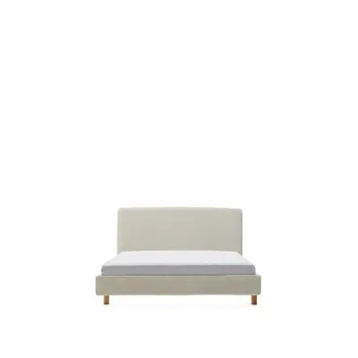 KAVE HOME Perle chenille Valma säng med avtagbartöverdrag och ben i massivt bokträ för 90 x 200 cm