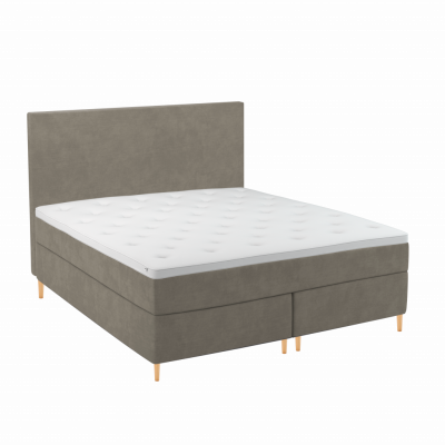 BOBOhome Tidur+ kontinentalsäng inkl. bäddmadrass och sänggavel, 180x200 - sandfärgad Ekstra fast (over 100 kg) Ekstra fast