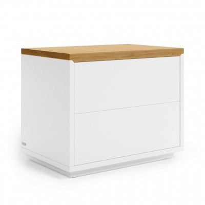 KAVE HOME Abilen sängbord, m. 2 lådor - vit MDF och naturlig ekfaner (53x36)