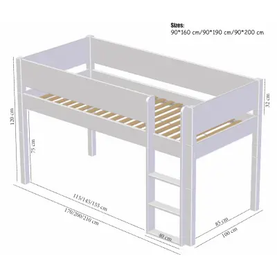 Manis-H Frej Halvhög säng med klassisk sänggrind - 160 cm - 90x160
