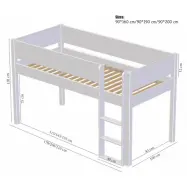Manis-H Frej Halvhög säng med klassisk sänggrind - 200 cm - 90x200