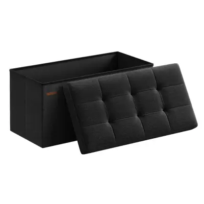SONGMICS 76 cm hopfällbar förvaringsbänk med fotpall, fotpall, förvaringslåda, belastning 300 kg, för vardagsrum, hall, bläcksvart ULSF047B01