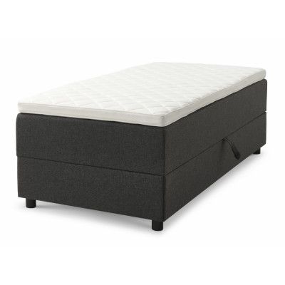 Space Dreams sängbotten, m. förvaring, m.övermadrass - antracitgrått tyg och svart trä (200x90)