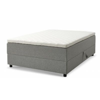 Space Dreams sängbotten, m. förvaring, m.övermadrass - ljusgrått tyg och svart trä (200x140)