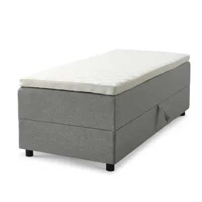 Space Dreams sängbotten, m. förvaring, m.övermadrass - ljusgrått tyg och svart trä (200x80)