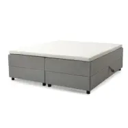 Space Dreams sängbotten, m. förvaring, m.övermadrass - ljusgrått tyg och svart trä (200x180)